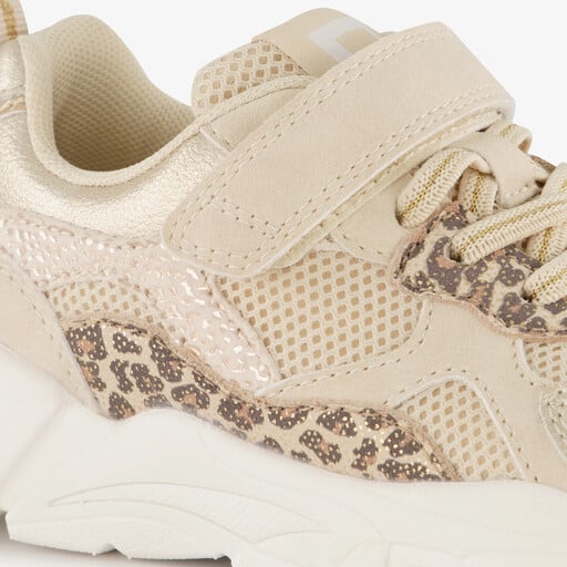 Meisjes sneakers met panterprint details beige goud