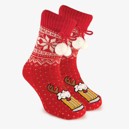 1 paar heren kerst huissokken met bierglas rood