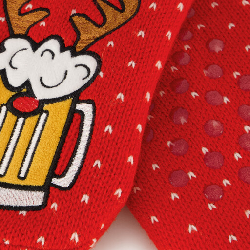 1 paar heren kerst huissokken met bierglas rood