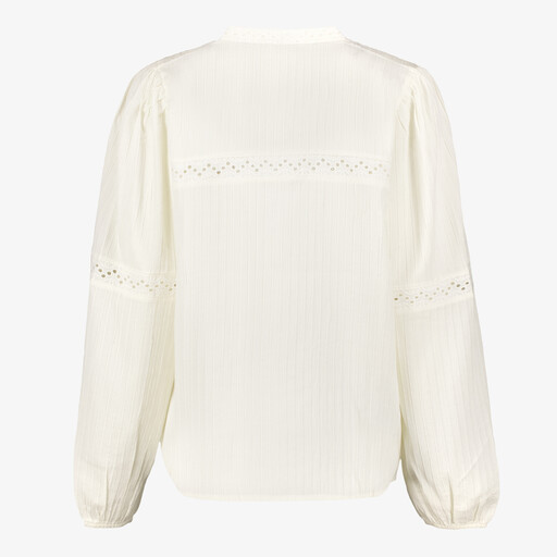 Dames blouse met broderie details lichtbeige