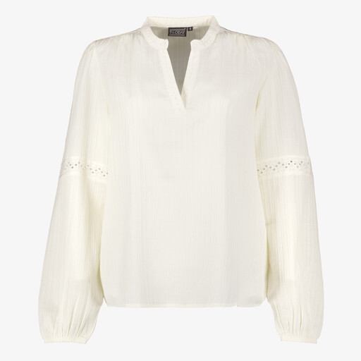 Dames blouse met broderie details lichtbeige