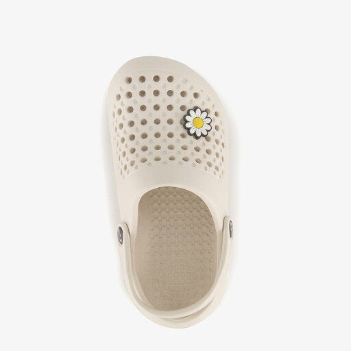 Kinder klompen beige met zonnebloem
