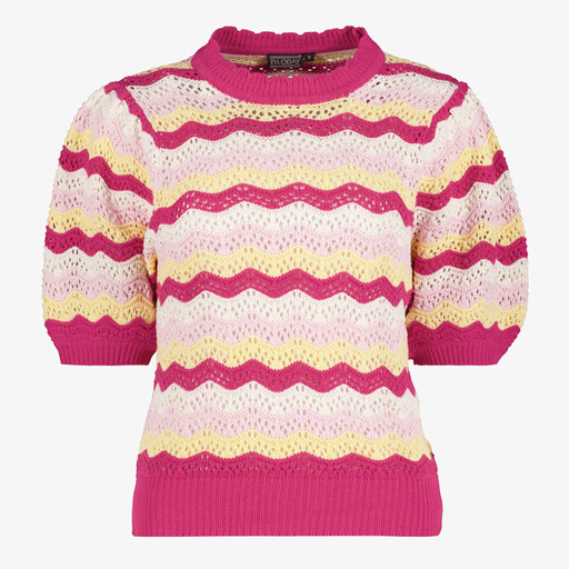 Gebreide dames trui met korte mouwen roze