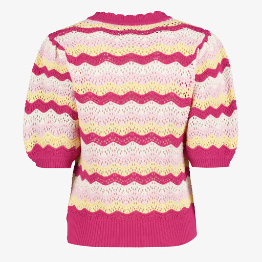 Gebreide dames trui met korte mouwen roze