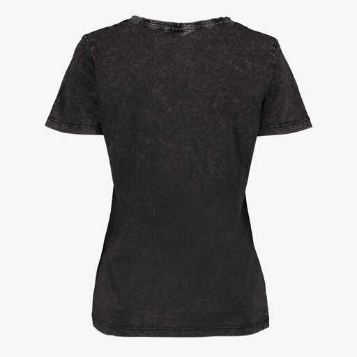 Dames T-shirt acid wash zwart met opdruk