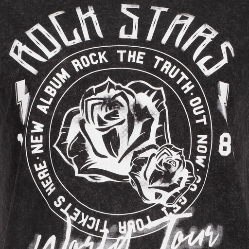 Dames T-shirt acid wash zwart met opdruk