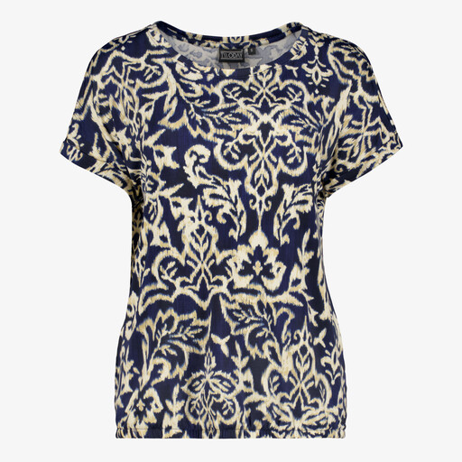 Dames top met print blauw beige