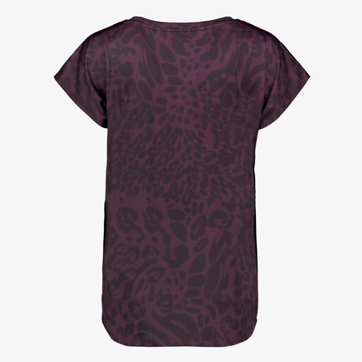Dames sport T-shirt met luipaardprint aubergine