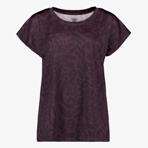 Dames sport T-shirt met luipaardprint aubergine