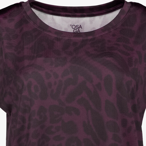 Dames sport T-shirt met luipaardprint aubergine