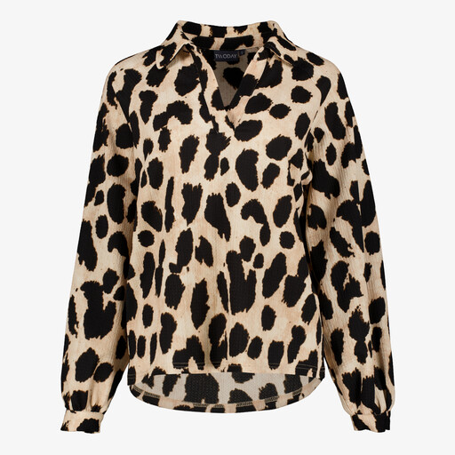 Dames blouse met panterprint beige zwart