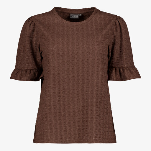 Dames top met ruches bruin