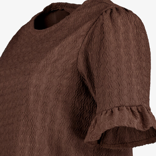 Dames top met ruches bruin