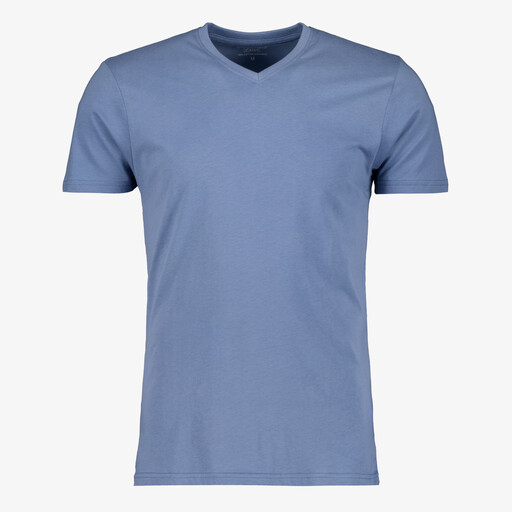 Heren T-shirt katoen V-hals blauw
