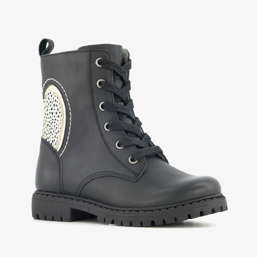 Leren meisjes veterboots met hartje zwart