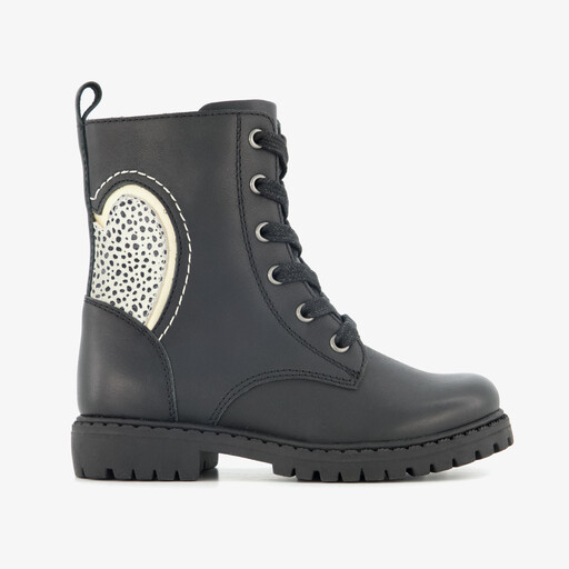 Leren meisjes veterboots met hartje zwart