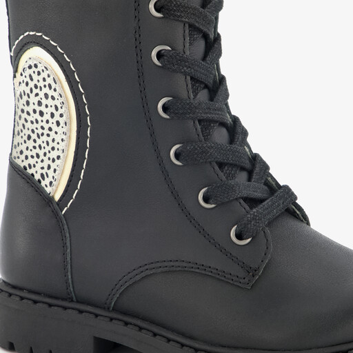 Leren meisjes veterboots met hartje zwart
