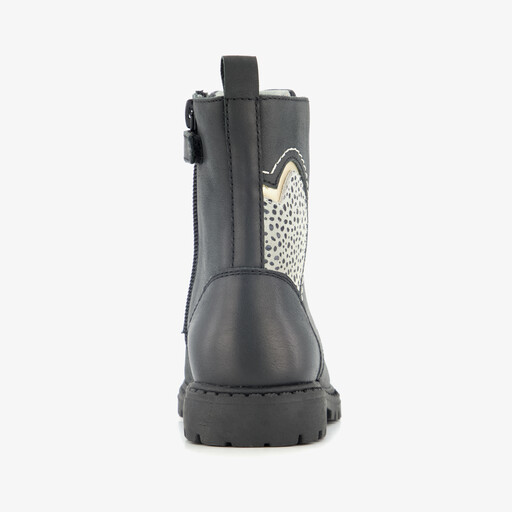 Leren meisjes veterboots met hartje zwart