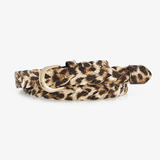 Riem dames met luipaardprint gevlochten bruin