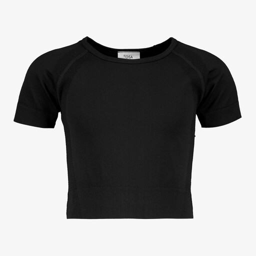 Cropped meisjes sport T-shirt seamless zwart