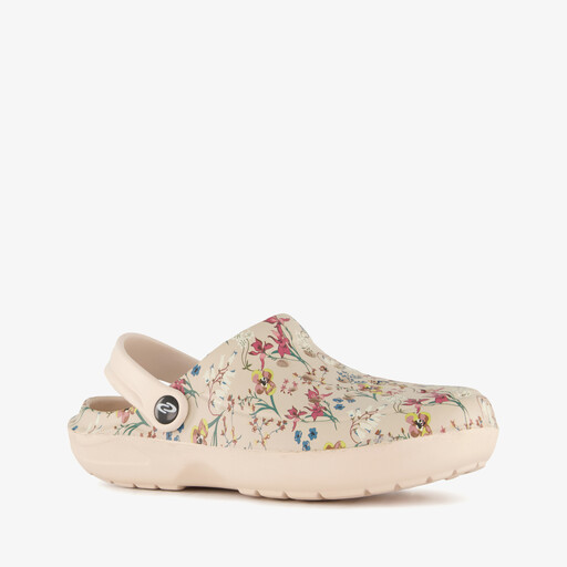 Dames klompen met bloemenprint beige