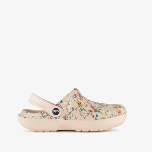 Dames klompen met bloemenprint beige