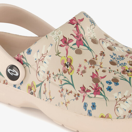 Dames klompen met bloemenprint beige