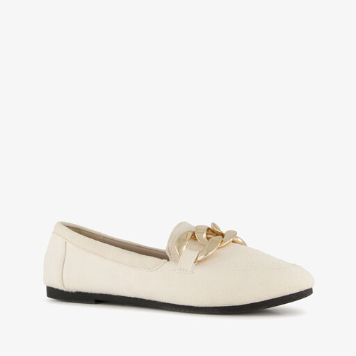 Dames loafers met ketting details beige