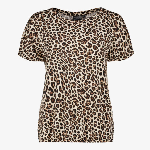 Dames top met panterprint beige