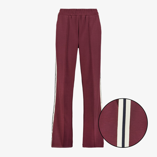 Dames wide leg broek met bies bordeauxrood