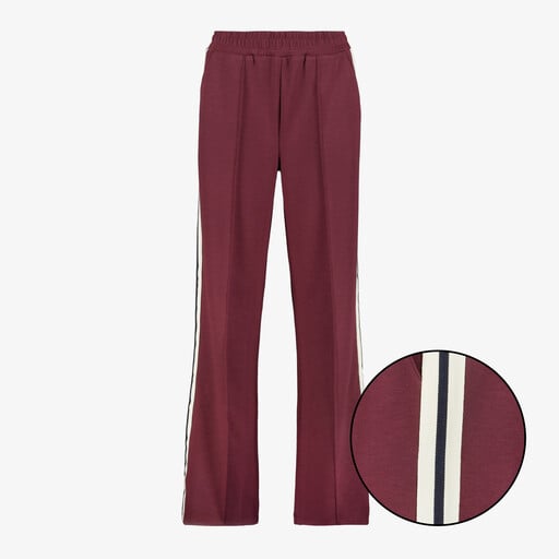 Dames wide leg broek met bies bordeauxrood
