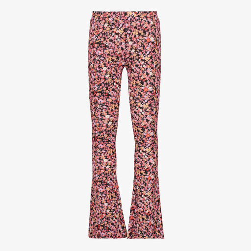 Meisjes flared broek met bloemenprint roze