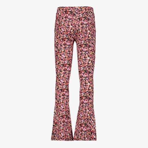 Meisjes flared broek met bloemenprint roze
