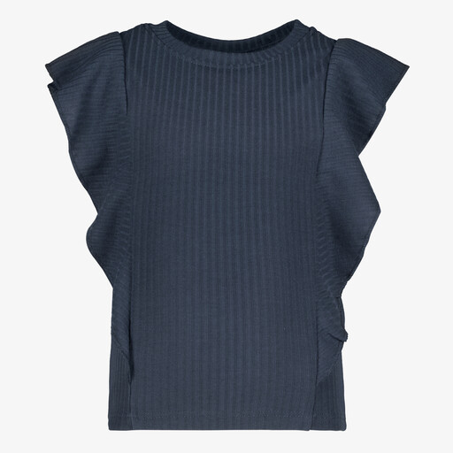 Meisjes top met ruches donkerblauw
