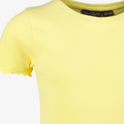 Meisjes rib T-shirt met ruches geel