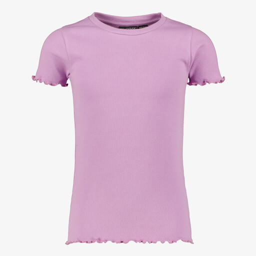 Meisjes rib T-shirt met ruches lila