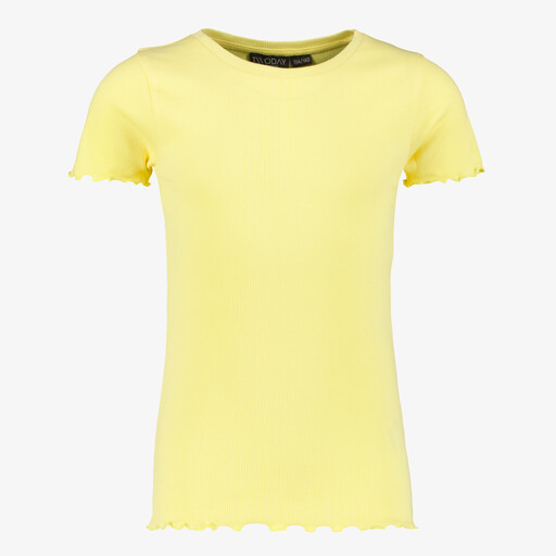 Meisjes rib T-shirt met ruches geel