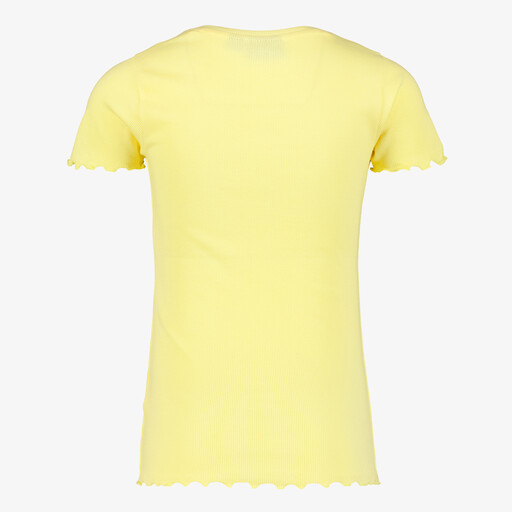 Meisjes rib T-shirt met ruches geel