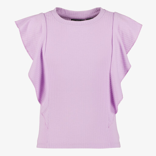 Meisjes rib top met ruches lila