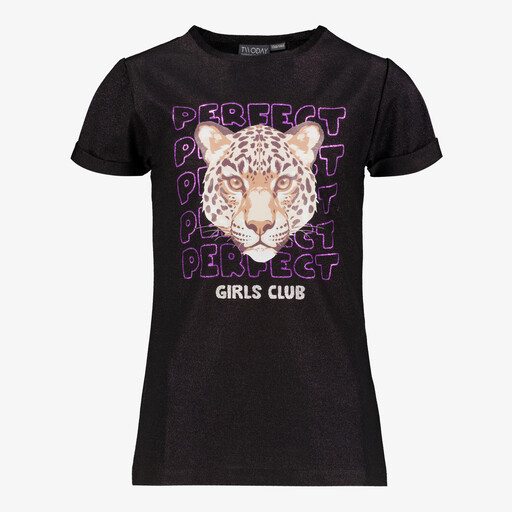 Meisjes T-shirt met tijgerkop zwart
