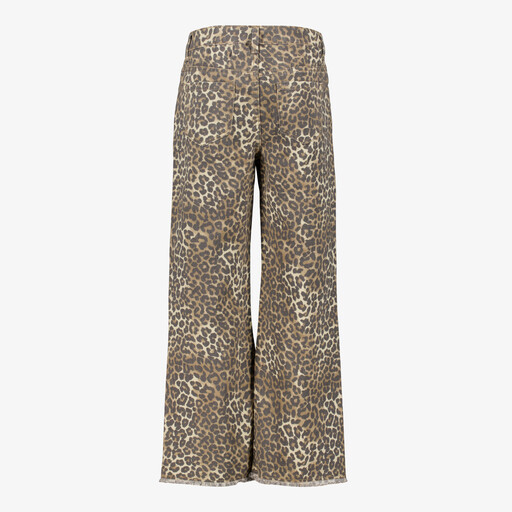 Meisjes wide leg jeans met luipaardprint bruin