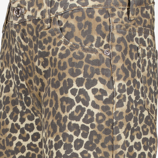 Meisjes wide leg jeans met luipaardprint bruin