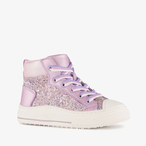 Hoge meisjes sneakers met glitters paars