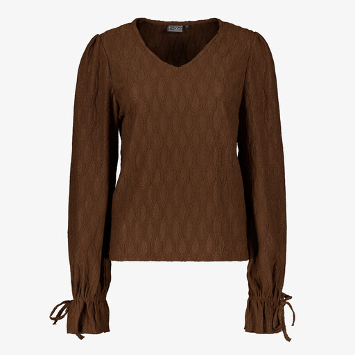 Dames top met strikkoortjes bruin