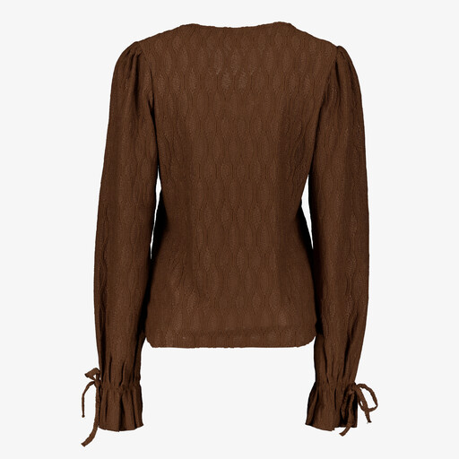 Dames top met strikkoortjes bruin