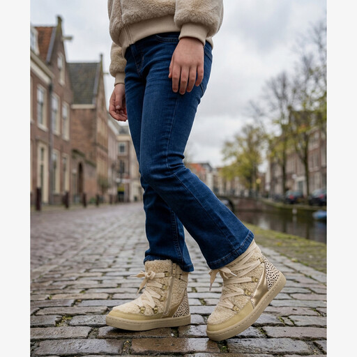 Gevoerde meisjes teddy boots beige
