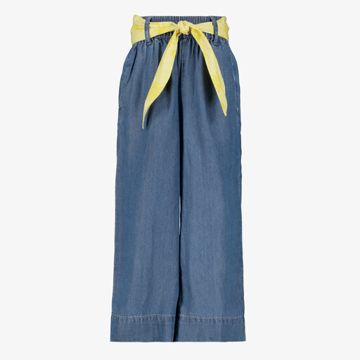 Twoday wijde meisjes broek met gele band blauw