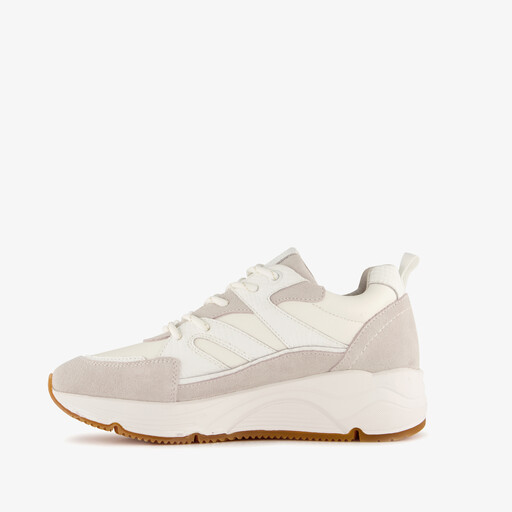 Leren dames sneakers wit beige