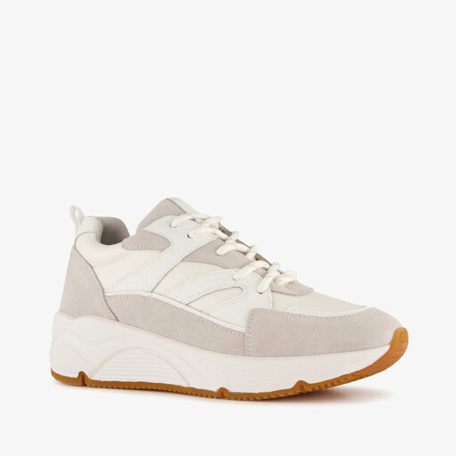 Leren dames sneakers wit beige