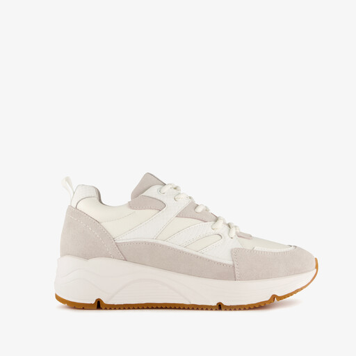 Leren dames sneakers wit beige
